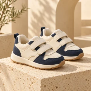 Ivory and navy children's sneakers