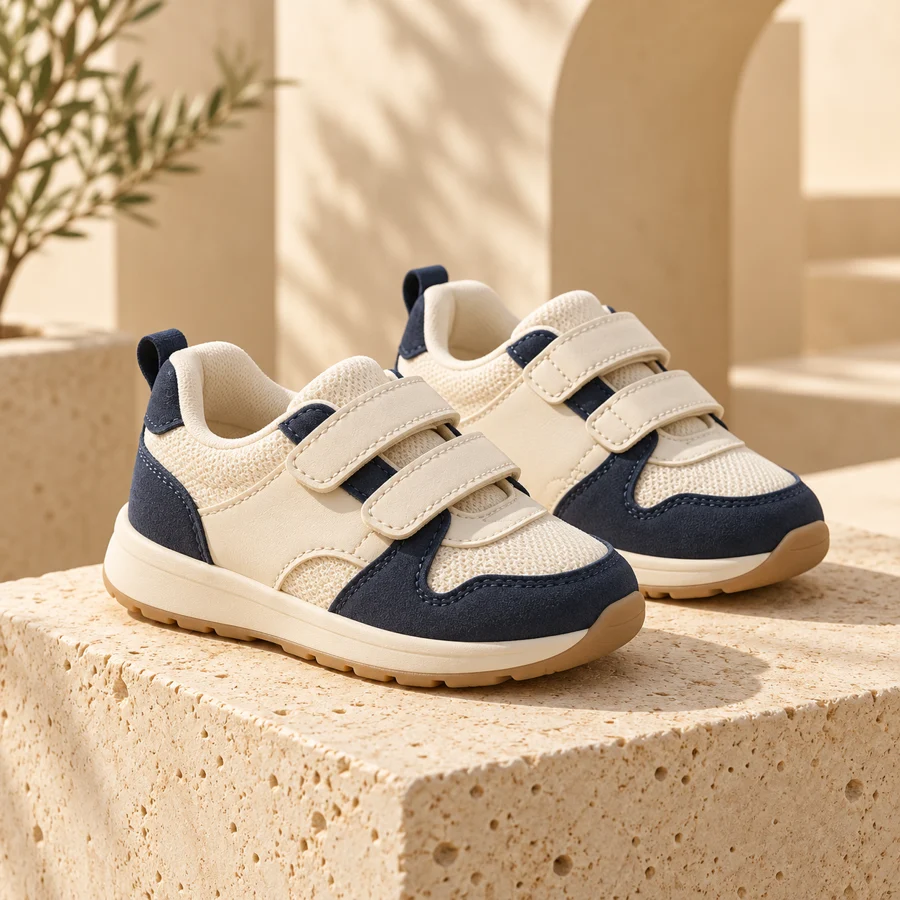 Ivory and navy children's sneakers